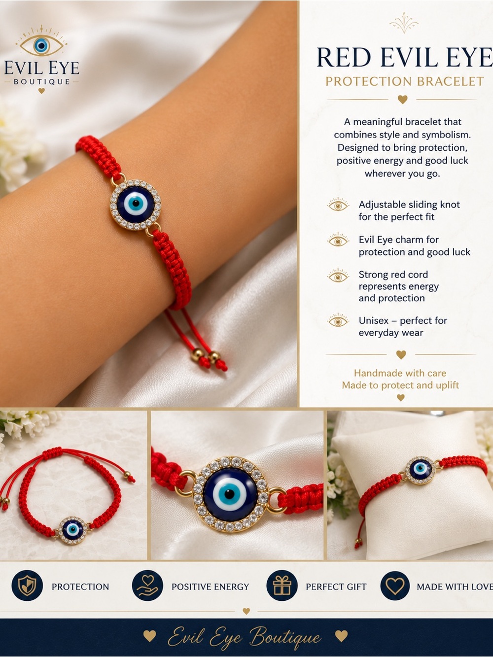 Red Protection Bracelet with Blue Eye Charm